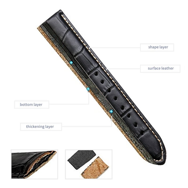 iStrap Leather Watch band Alligator Grain Calfskin Replacement Strap Stainless Steel Buckle Bracelet for Men Women-18mm 19mm 20mm 21mm 22mm 24mm-Black Brown - Image 2